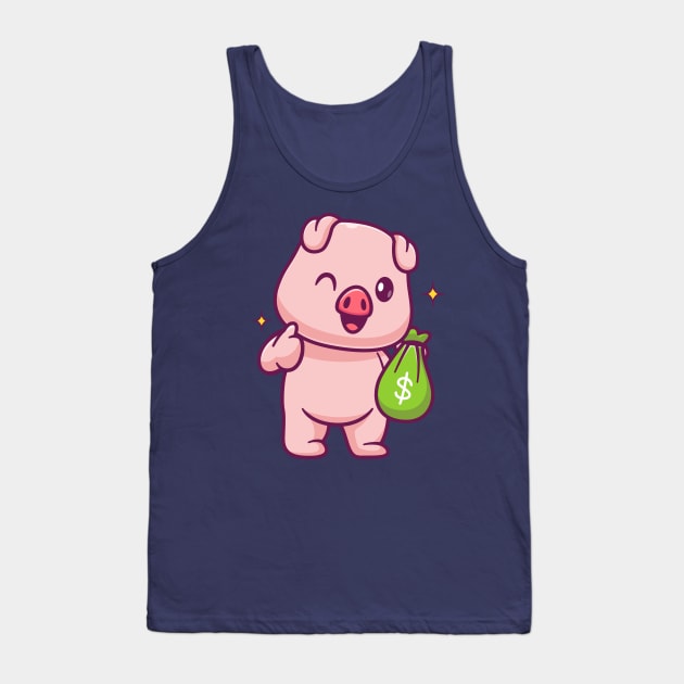 Cute Pig Holding Money Bag With Thumb Up Cartoon Tank Top by Catalyst Labs